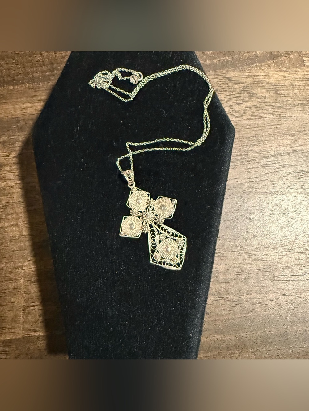 Large Antique 950 Silver Victorian Filigree Cross Pendant Necklace 2”